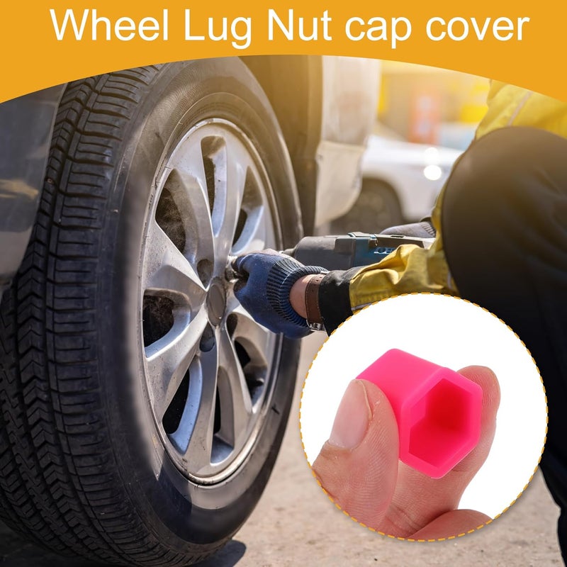 Partuto 20 Pcs Wheel Lug Nut Bolt Rims Tire Nut Screws Dust Cap Cover Nut Protection Silicone Fluorescent Pink 2.2x17x20mm - Image 3